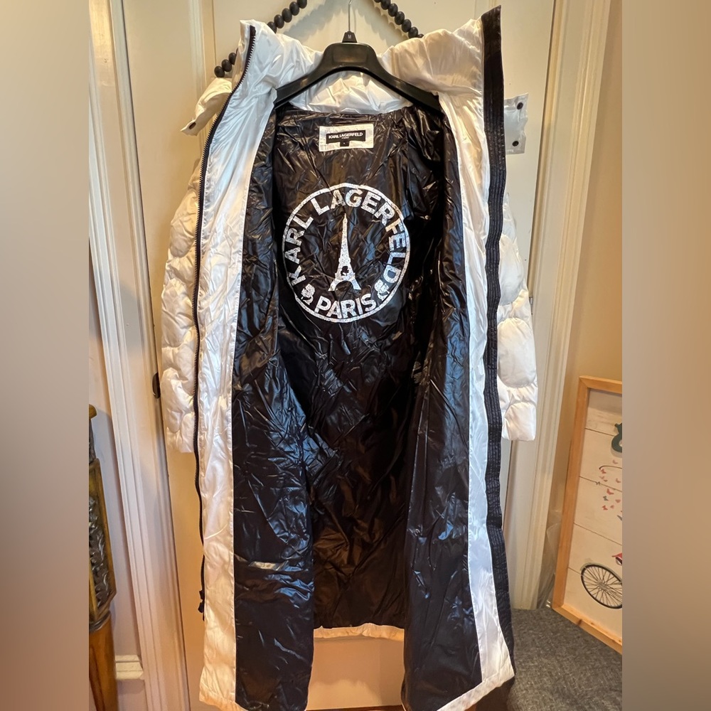 Karl Lagerfeld White with Belt Bag Maxi Puffer Coat Down Jacket Small 4-6 NWT